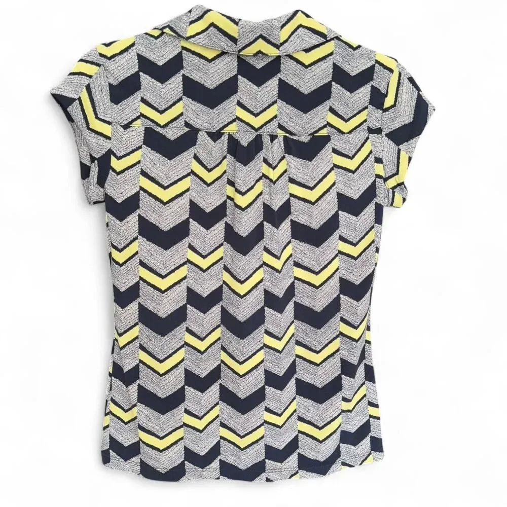 Alfani Yellow and navy blue chevron button up blouse size P